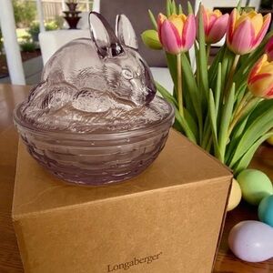 Longaberger Large Easter Bunny Dish With Lid 30577  6.25” Lavender Original Box